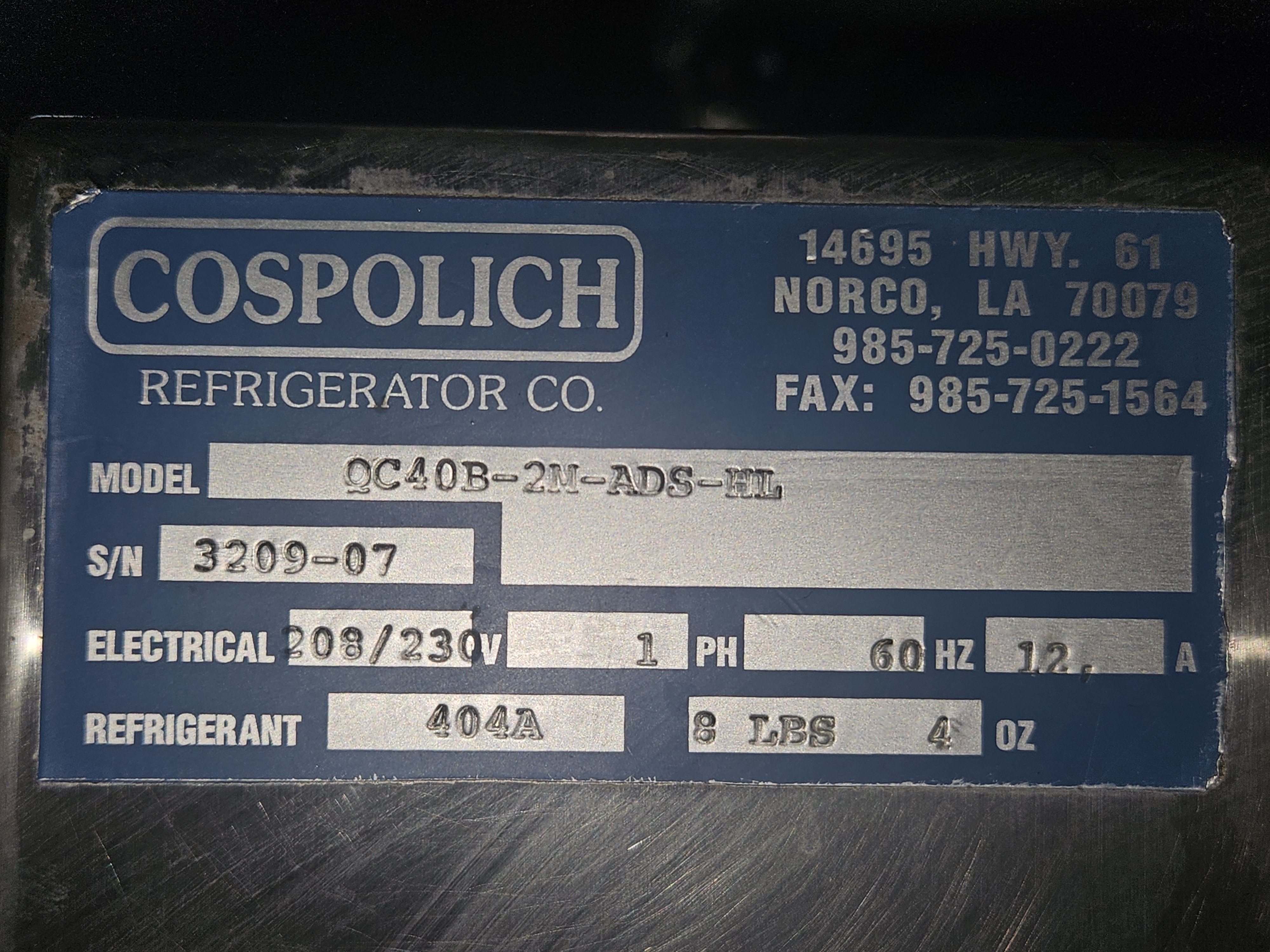Cospolich #QC40B-2M-ADS-HL, Quick Chiller / Blast Chiller, 208-230 V., 1PH, R404A - Image 3