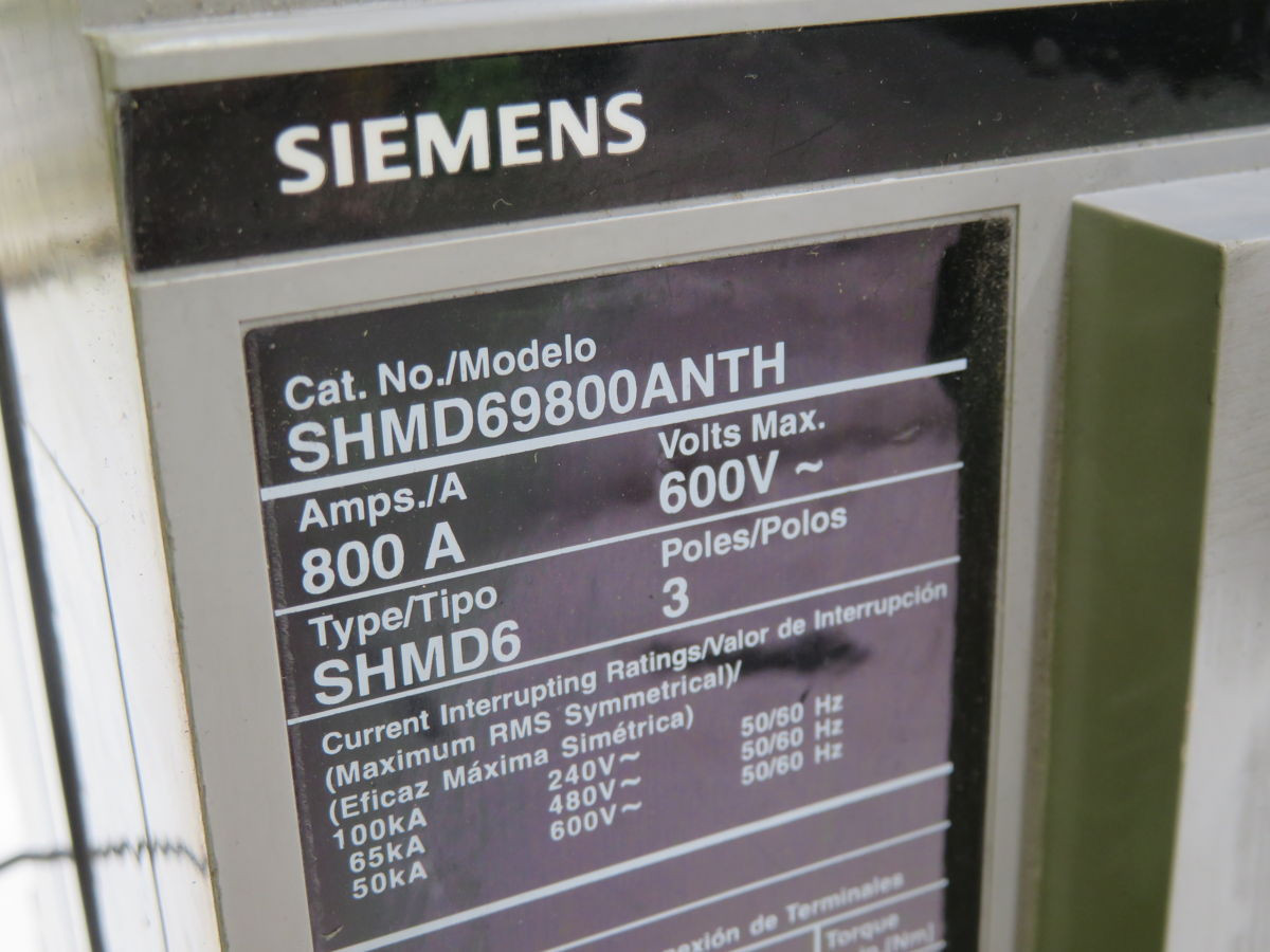 800 Amps Siemens SHMD69800ANTH S07MN6, Sentron Series, Molded Case Circuit Breaker, 3-Pole, 600 Volts, 50 KA - Image 5