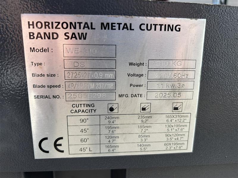12-3/16" x 8-3/4" BMT #WE-310DSN, Horizontal Band Saw, 9-3/4" wheel, 2 Speed, 1.5 HP, 118/237 FPM, 107-5/16" - Image 6
