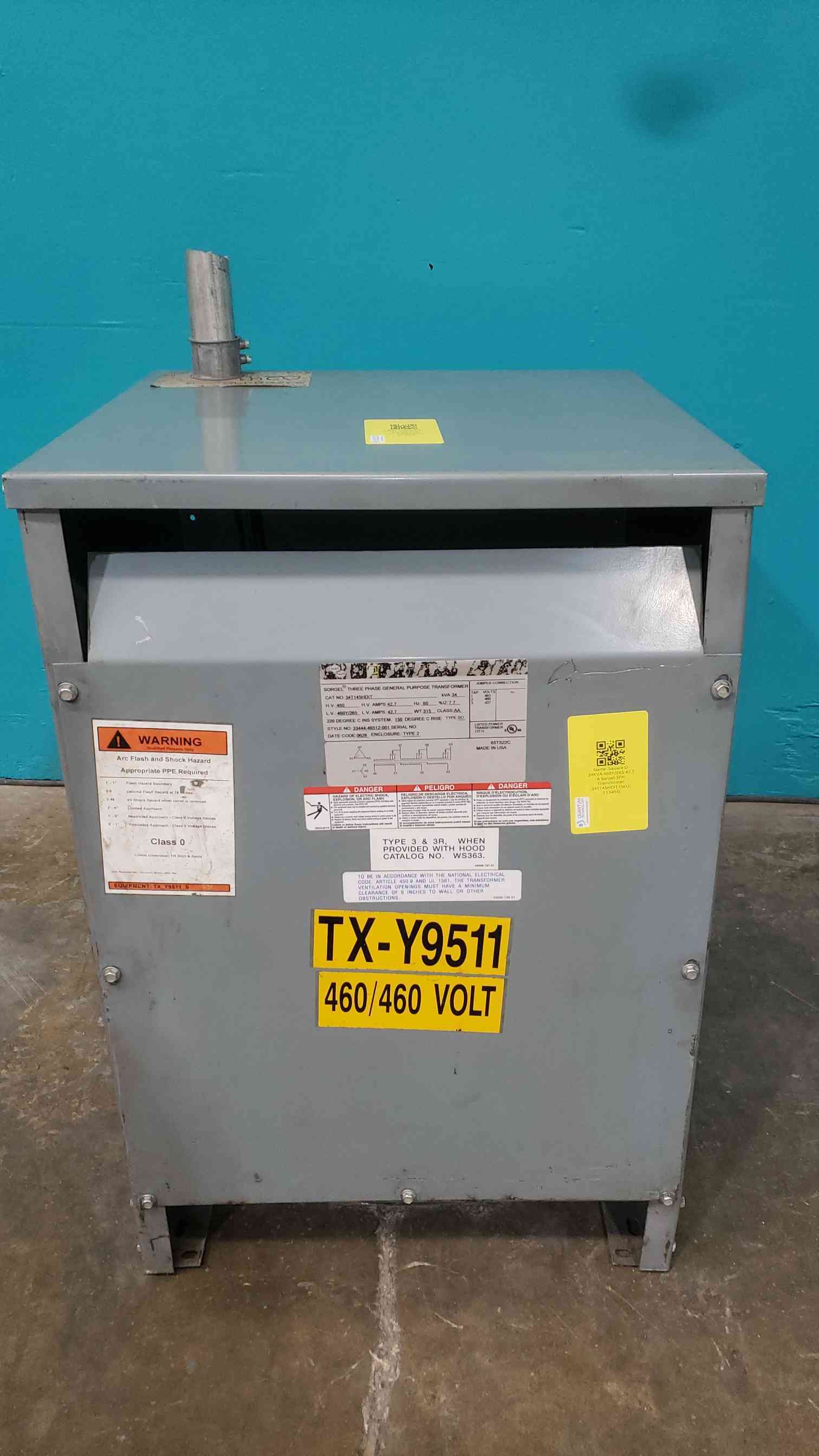 34 KVA 460 Primary, 460Y/265 Secondary, Square D 34T145HDIT, Drive Isolation Transformer, 3PH - Image 6