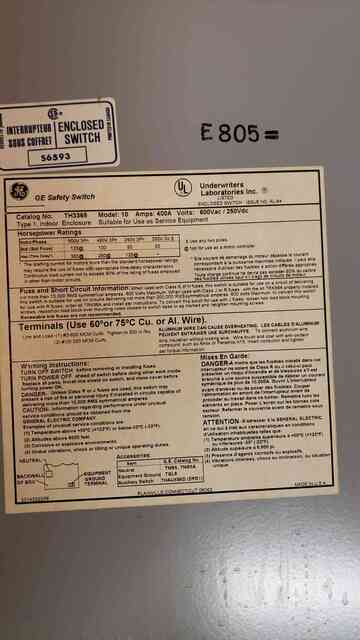 400 Amp. General Electric #TH3365, Heavy Duty Fused Safety Disconnect Switch, 600 VAC - Image 4