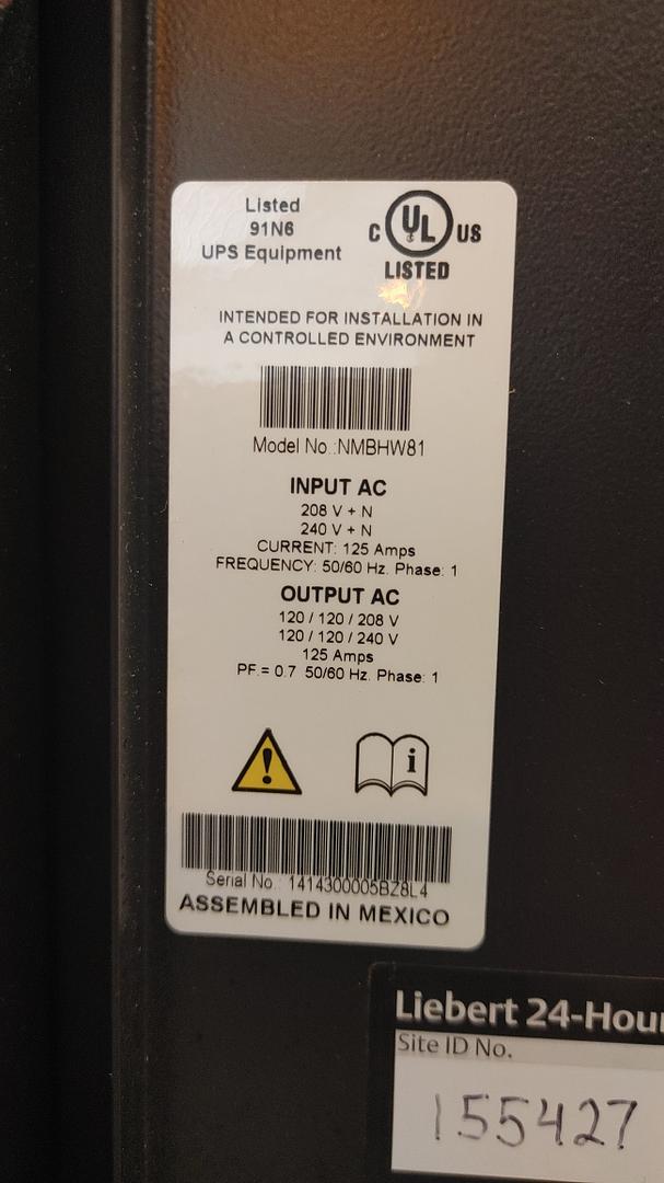 125 Amp. Liebert #NMBHW81, Bypass Switch - Image 1