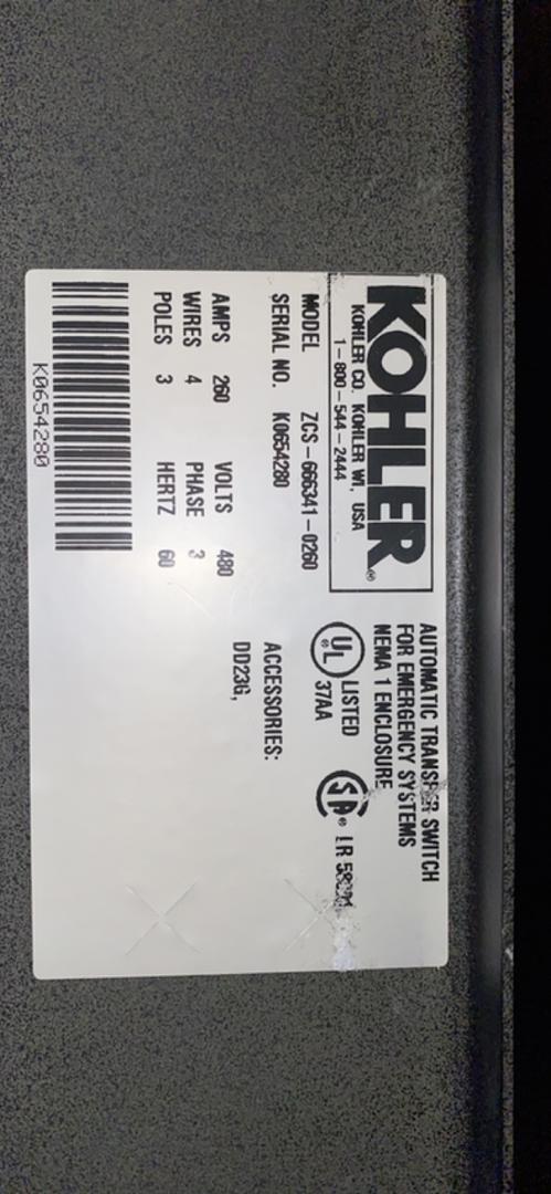 260 Amp. Kohler #ZCS-666341-0260, Automatic Transfer Switch, 480 Volts, AS IS - Image 9