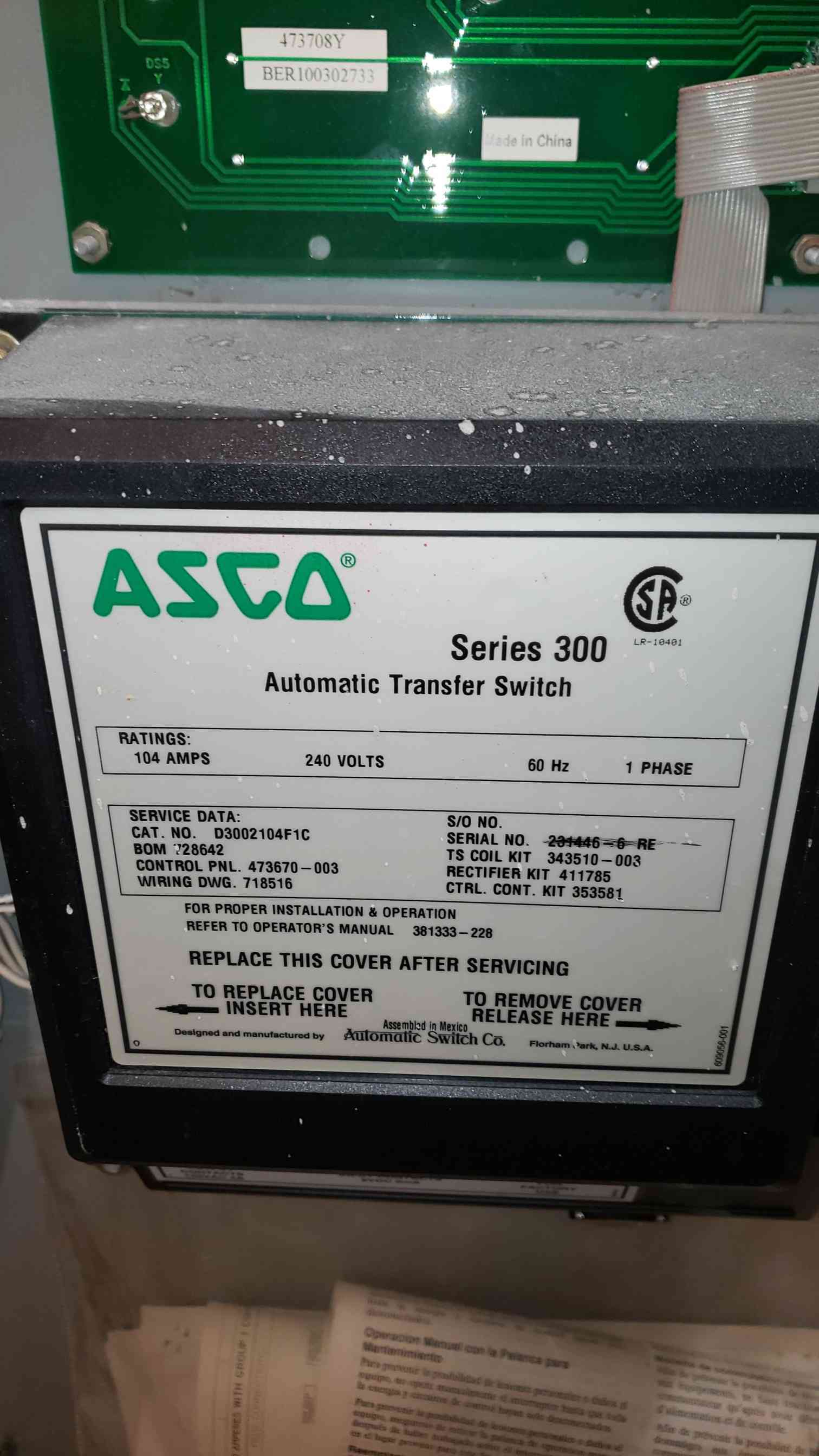 100 Amp. ASCO #D3002104F1C, Series 300 Automatic Transfer Switch, 1PH, 240 Volts - Image 4
