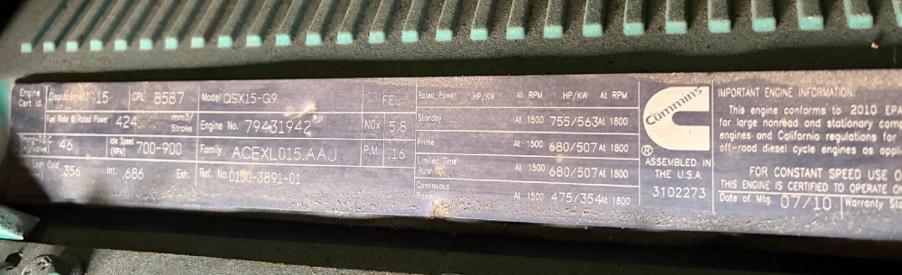 500 KW Cummins #DFEK, standby diesel generator set, 277/480 Volts, 3-phase, QSX15-G9 diesel engine, Tier 2 - Image 9