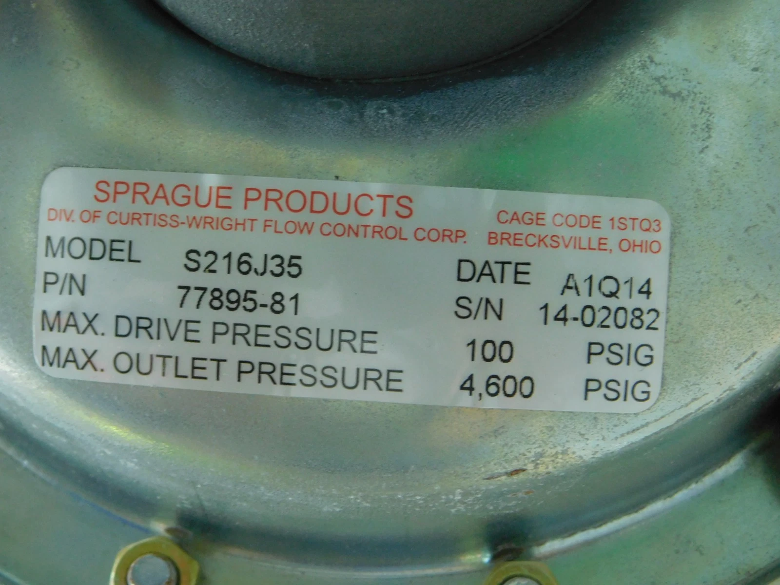 Sprague #S216J35, Air-Powered Hydraulic Pump, Hydrostatic Test, Unused - Image 7