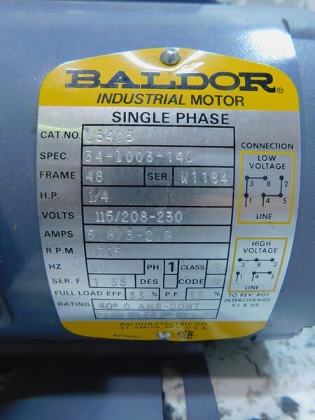 1/4 HP 1725 RPM Baldor, Frame 48, 1.35 service factor, 115/208-230 Volts - Image 2
