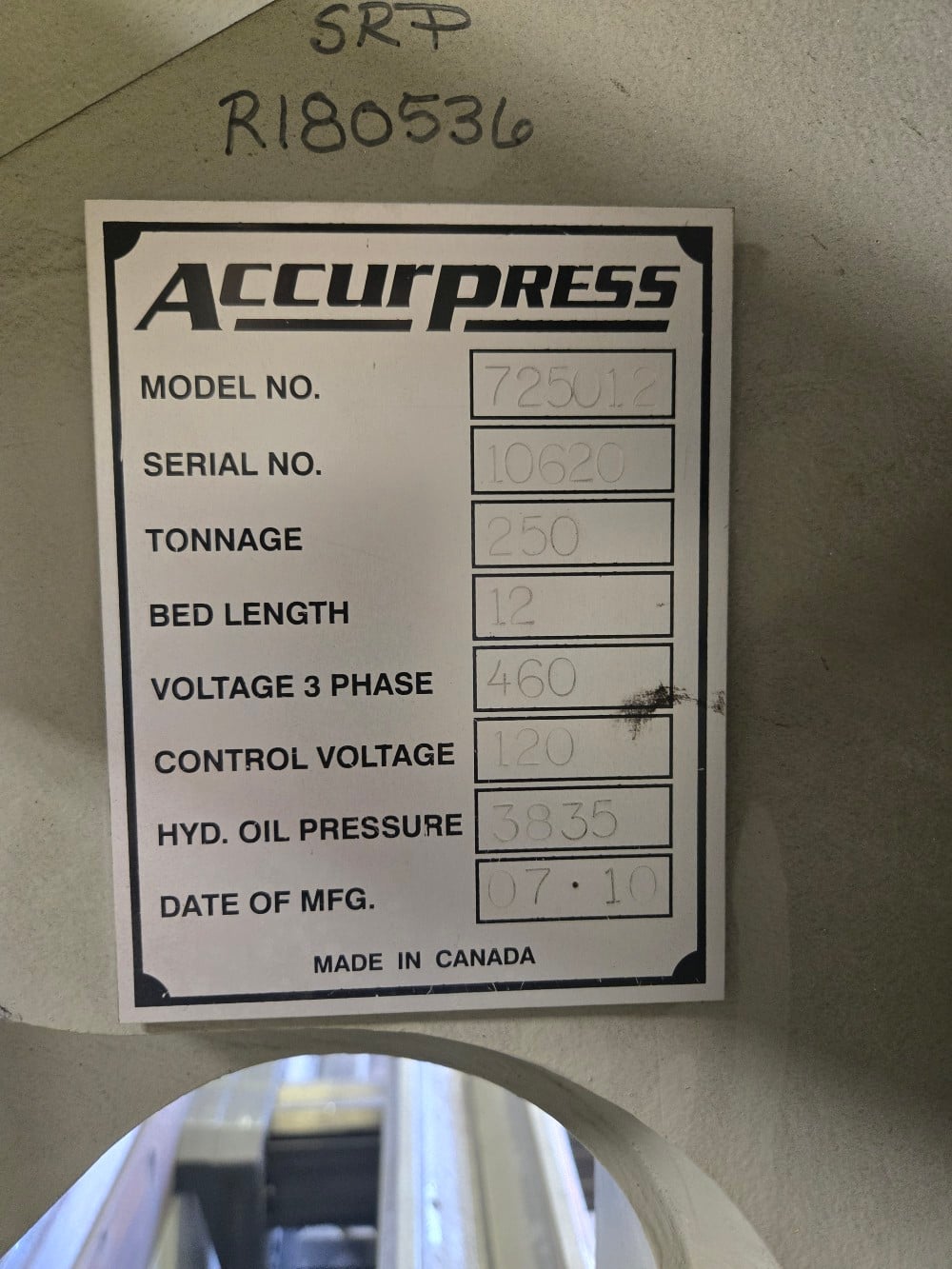250 Ton, Accurpress #725012, Hydraulic Press Brake, 12' overall, excellent, 2010 - Image 8