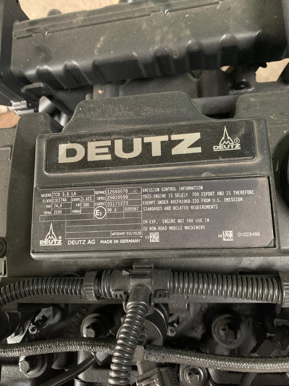 100 HP Deutz #TCD-3.6-L4, Diesel Engine - New Unused NOS - 74.4 kW - Complete Engine Assembly - 2020 - Image 4
