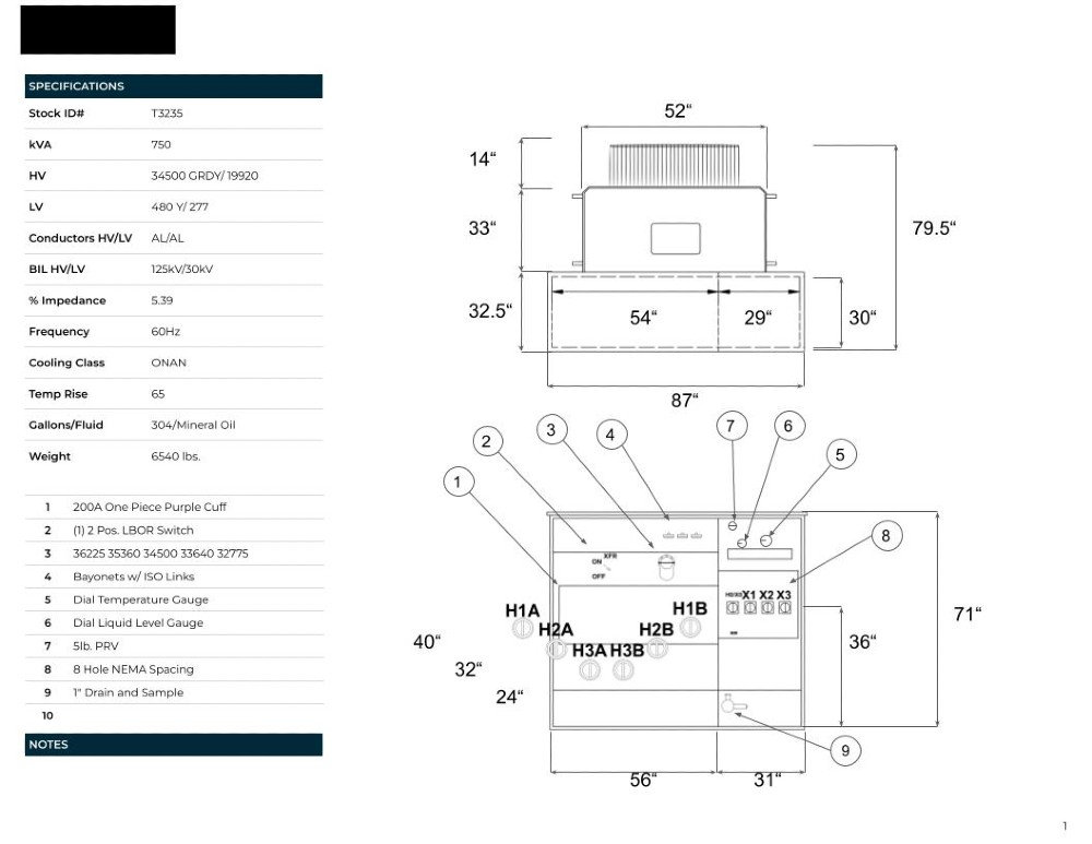 750 KVA 34500GrdY/19920 Primary, 480Y/277 Secondary, PAD, Recon (shipment available in 10 days) - Image 1
