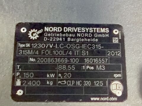 204 HP Nord #SK-12307V-LC-OSG-IEC315-315M/4-FOL100L/4-IT, Gear Reducer w/Motor, 88.55:1 Ratio, 2012 - Image 6