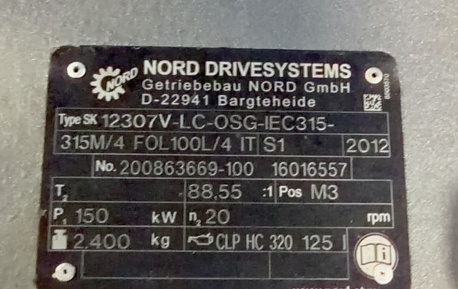 204 HP Nord #SK-12307V-LC-OSG-IEC315-315M/4-FOL100L/4-IT, Gear Reducer w/Motor, 88.55:1 Ratio, 2012 - Image 10