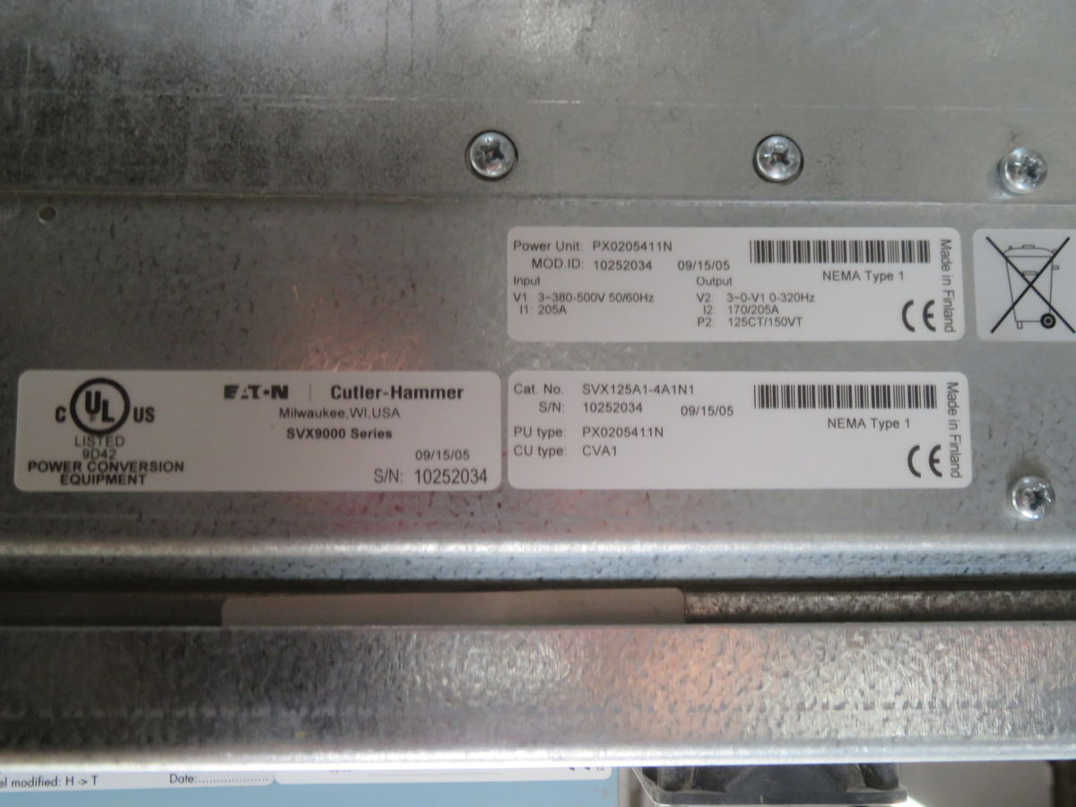 125 HP Eaton #SVX125A1-4A1N1, AC Variable Frequency Drive, 3 Phase, 178 A output, 380-500 Volts, NEMA 1 - Image 4