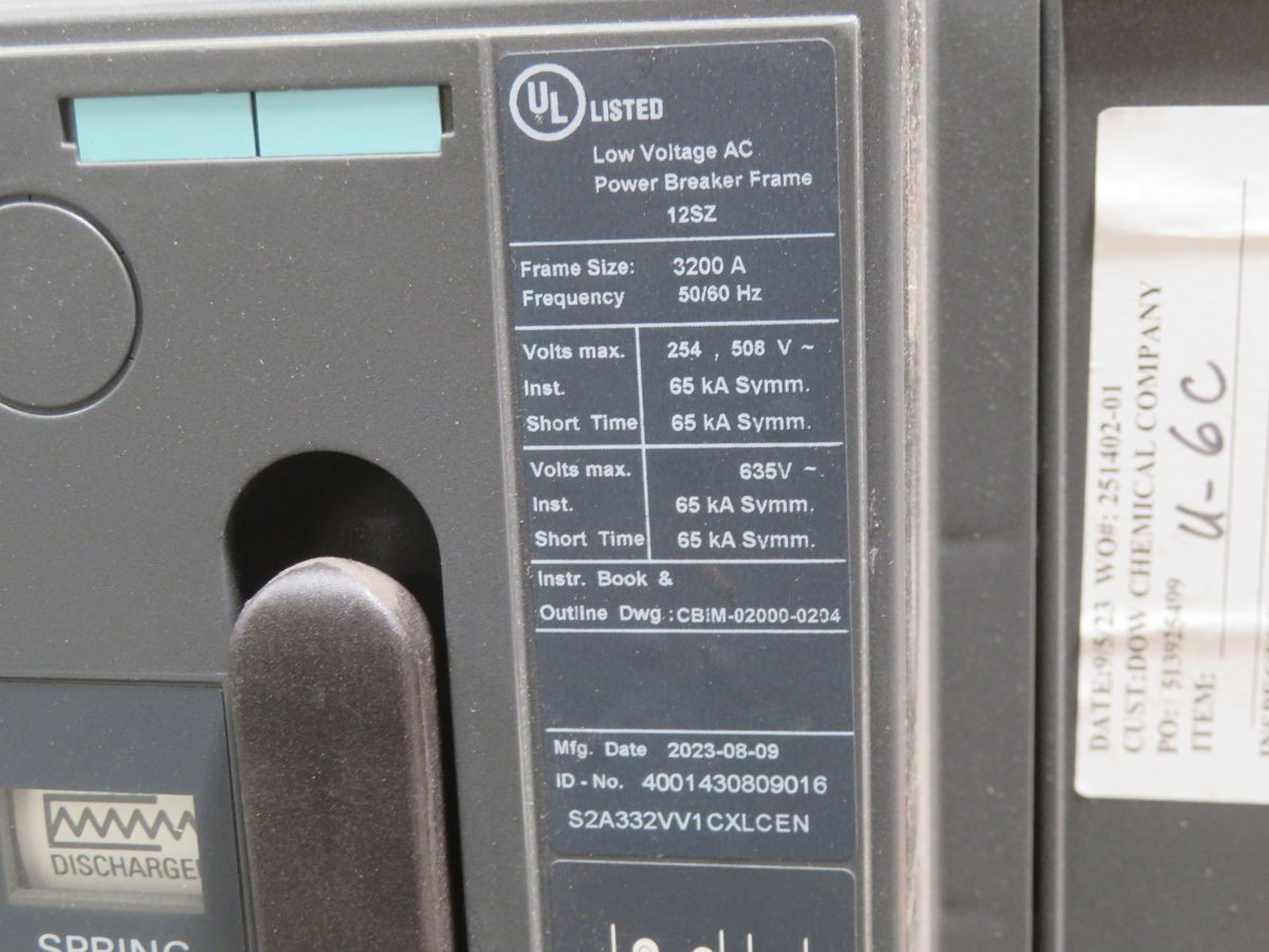 3200 Amps Siemens #WLS2A332, Low Voltage Air Circuit Breaker, 3-Pole, 635 Volts AC, 65 kA IC - Image 6