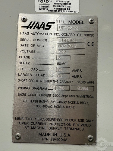 Haas #VF-9/50, Vertical Machining Center, 84" X, 40" Y, 30" Z, 7500 RPM, 30 automatic tool changer, 2017 - Image 5