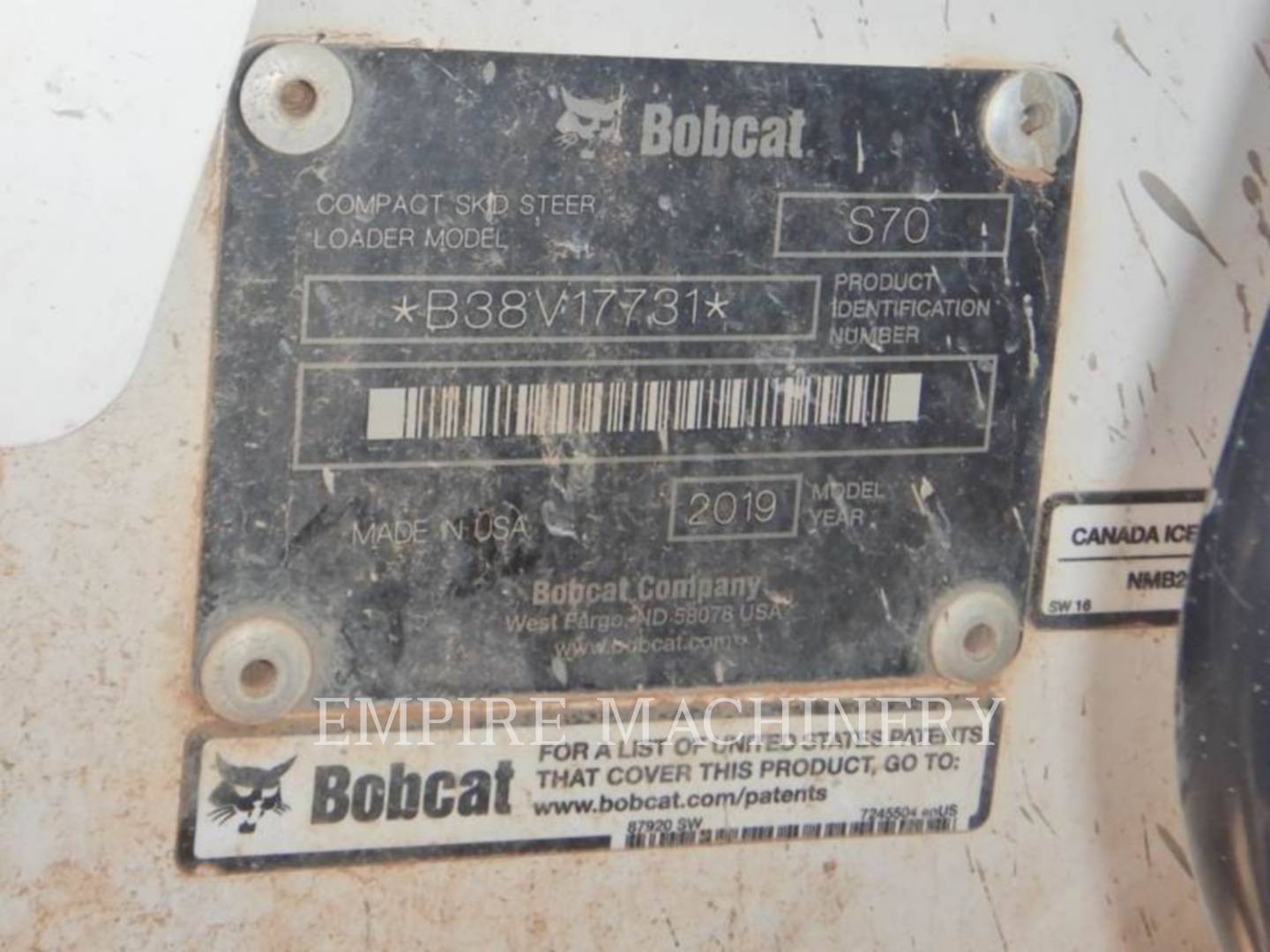 Bobcat S70, Skid Steer Loader, 10905 hours, S/N: B38V17731, 2019 - Image 4