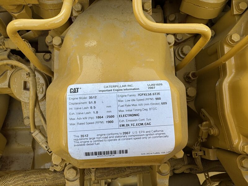 1476 HP Caterpillar #3512C-HD, diesel engine, 1200 RPM, Tier 2, rebuilt, 2007 - Image 7