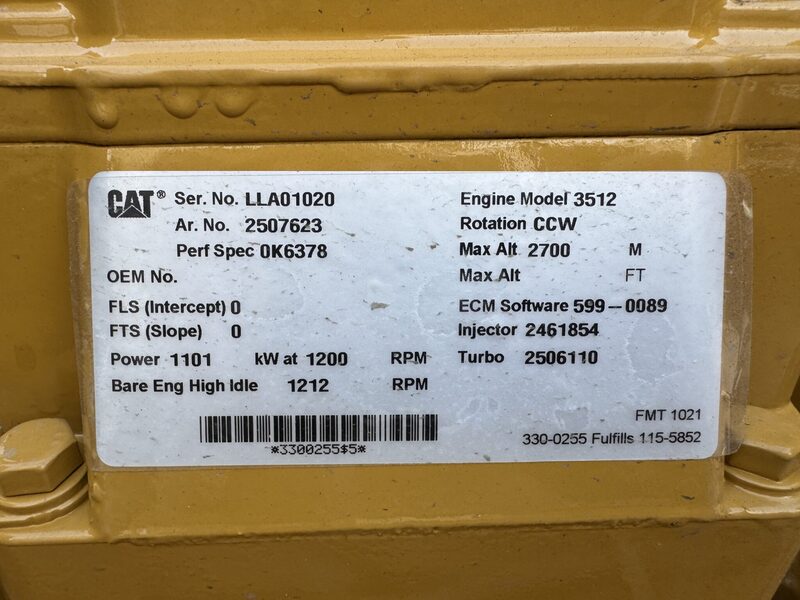 1476 HP Caterpillar #3512C-HD, diesel engine, 1200 RPM, Tier 2, rebuilt, 2007 - Image 8