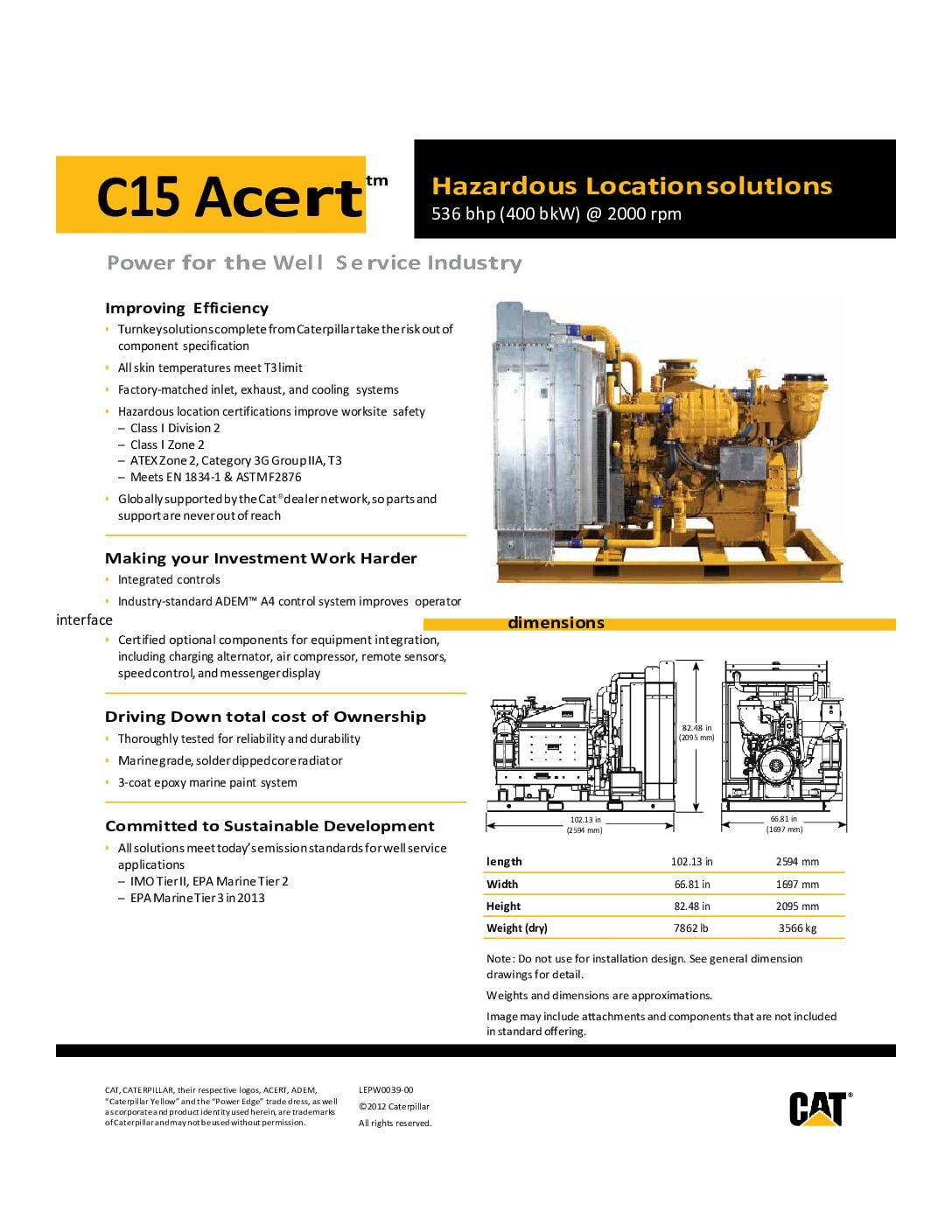 536 HP Caterpillar #C15-Acert, diesel power unit, 2000 RPM, Tier 3, sound attenuated enclosure 1, 2014 - Image 9