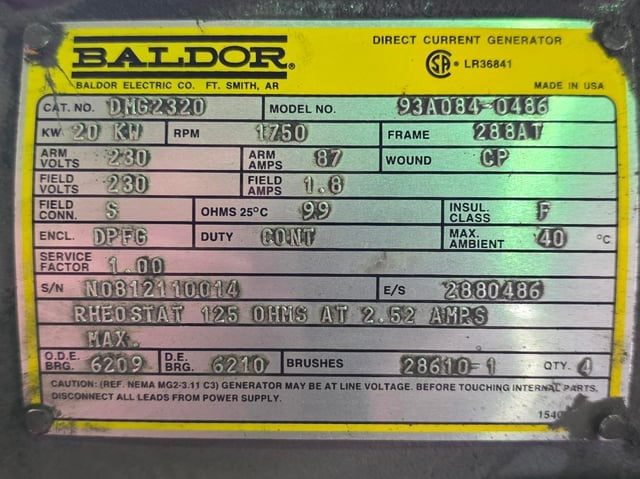 201750Baldor, Frame 288AT, Drip-Proof Ball Bearing, 230 VA, 230 VF, New Surplus - Image 3