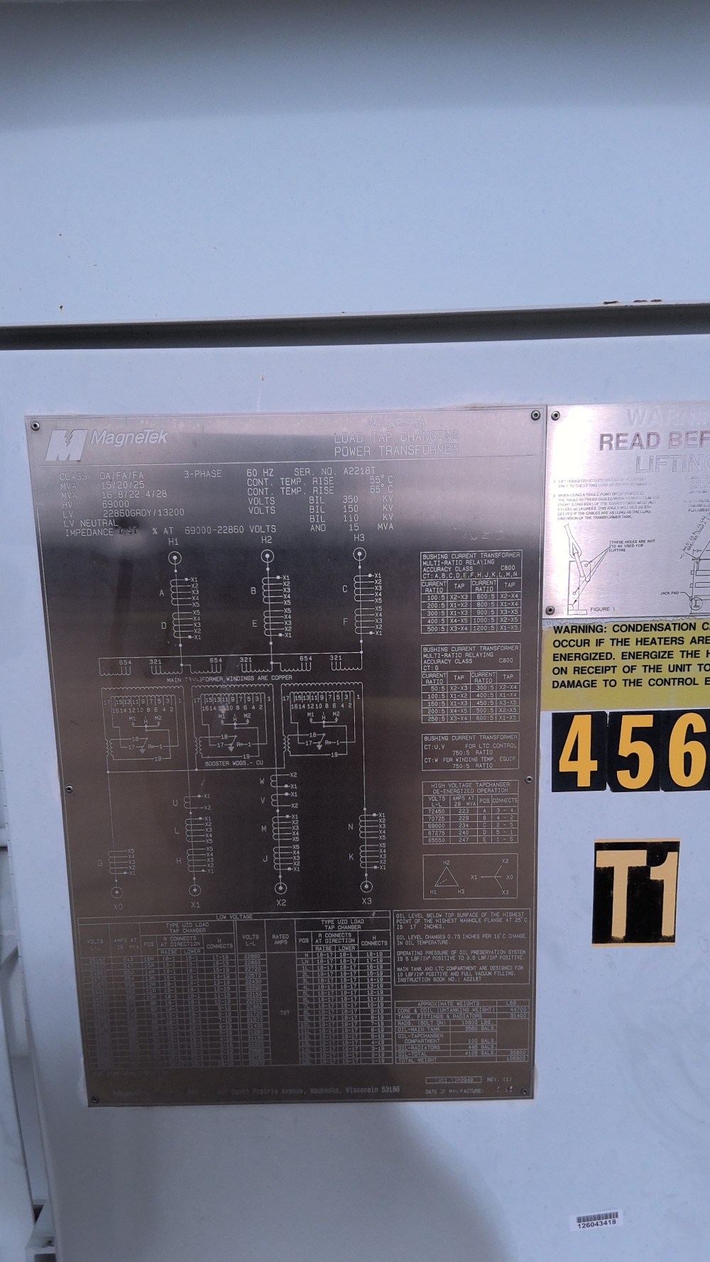 15000/25000 KVA 69000 Delta Primary, 22860GRDY/13200 Secondary, Waukesha, w/LTC - Image 1