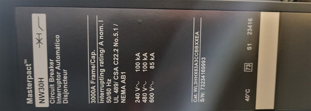 3000 Amps, Square D, Masterpact NW30H, WL3HHX63A3CCBBXXEA, 600 Volts, 3 Pole, Micrologic 5.0P LSI, New - Image 5