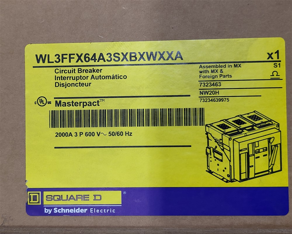 2000 Amps, Square D, Masterpact NW20H, WL3FFX64A3SXBXWXXA, 600 Volts, 3 Pole, Micrologic 6.0P LSIG, New - Image 4