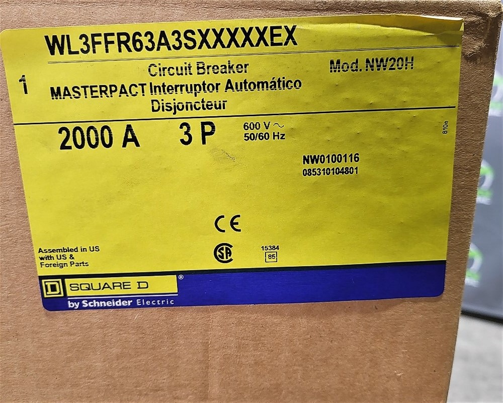 2000 Amps, Square D, Masterpact NW20H, WL3FFR63A3SXXXXXEX, 600 Volts, 3 Pole, Micrologic 5.0P LSI, New - Image 4