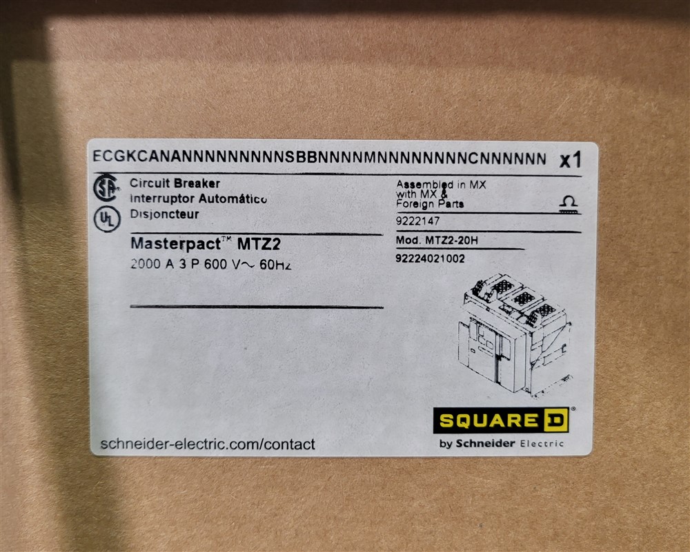 2000 Amps, Square D, Masterpact MTZ2-20H, ECGKCANANNNNNNNNNSBBNNNN, 600V., 3 Pole, Micrologic 5.0 LSIG, New - Image 3