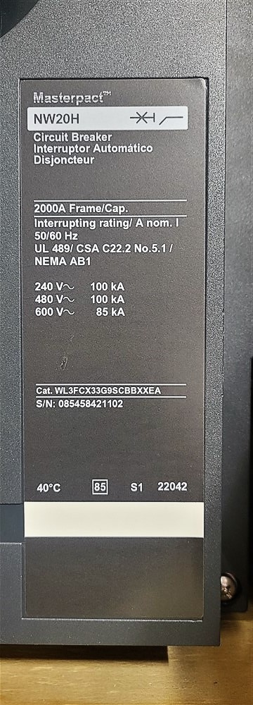 2000 Amps, Square D, Masterpact NW20H, WL3FCX33G9SCBBXXEA, 600 Volts, 3 Pole, 1200 A Trip, Micrologic 5.0 - Image 5