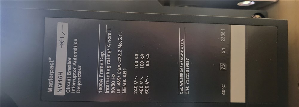 1600 Amps, Square D, Masterpact NW16H, WL3EEX63A3SCBBXXEA, 600V., 3 Pole, Micrologic 5.0P LSI, New - Image 5
