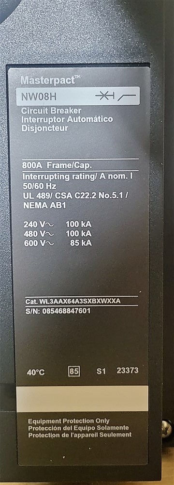 800 Amps, Square D, Masterpact NW08H, WL3AAX64A3SXBXWXXA, 600V., 3 Pole, Micrologic 6.0P LSIG, New - Image 5