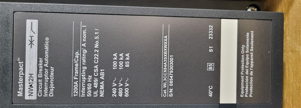 1200 Amps, Square D, Masterpact NW12H, WL3CCX64A3SXBXWXXA, 600V., 3 Pole, Micrologic 6.0P LSIG, New - Image 5