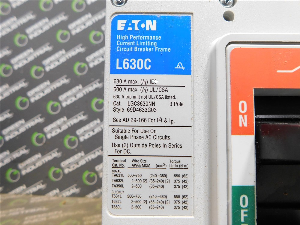 630 Amps, Eaton, L630C LGC3300FAG, LGC3630NN, 690V., 3 Pole, 300A Plug, 100kA AIC @ 480V., New - Image 10