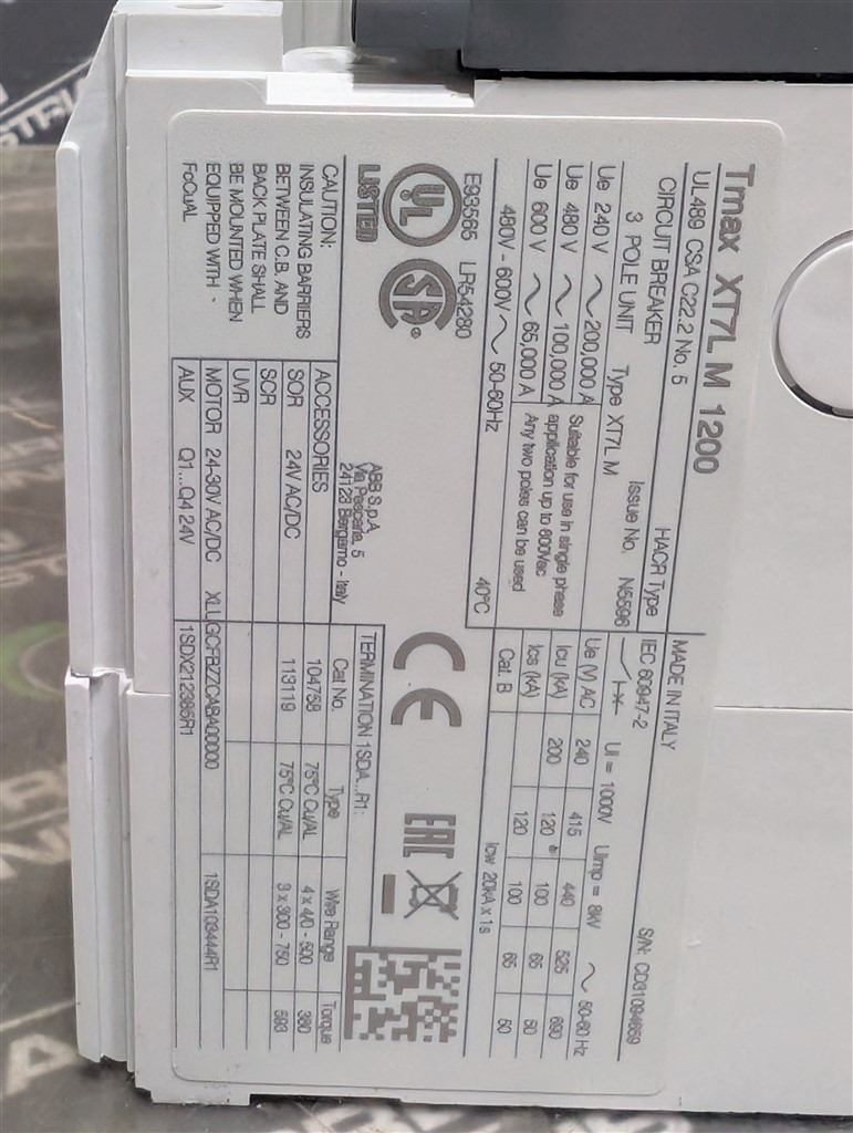 1200 Amps, ABB, SACE Tmax XT7L M 1200, 480-600V., 3 Pole, Ekip Dip LSI, New in Box - Image 7