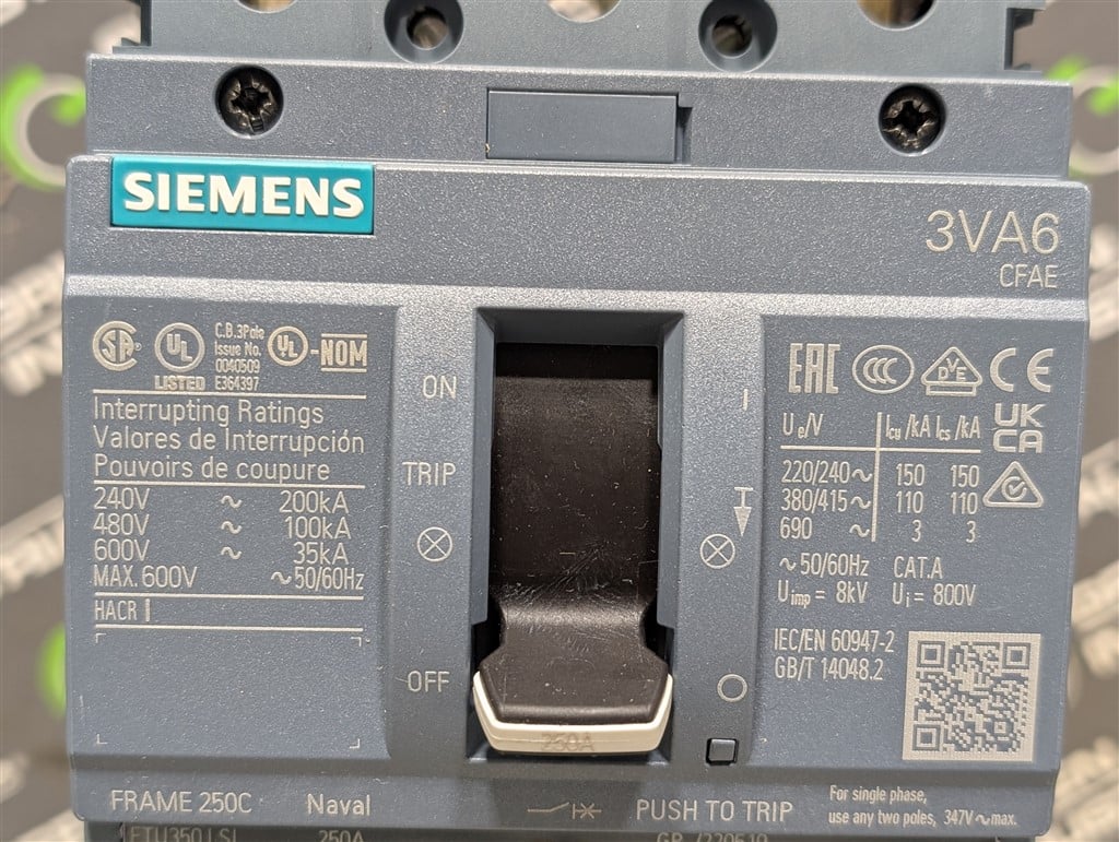 250 Amps, Siemens, SENTRON 3VA6225, 3VA6225-7HN31-0AA0, 600V., 3 Pole, ETU350 LSI, New in Box - Image 6