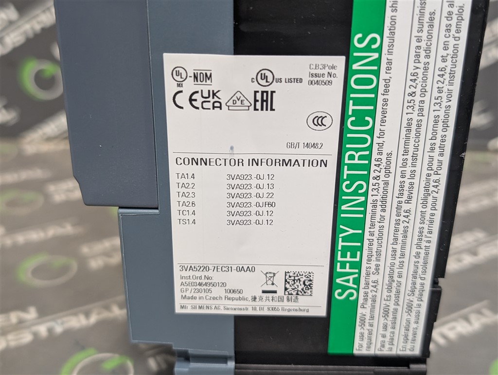 200 Amps, Siemens, SENTRON 3VA5220, 3VA5220-7EC31-0AA0, 600V., 3 Pole, TM230, New in Box - Image 8