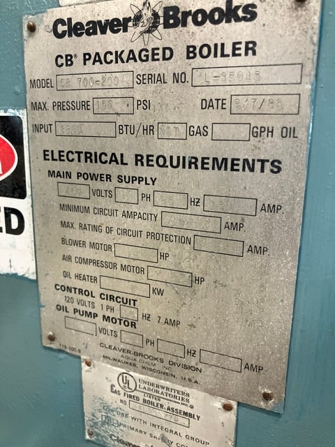 200 HP, 150 PSI, Cleaver Brooks #CB700-200, Packaged Steam Boiler - Image 2