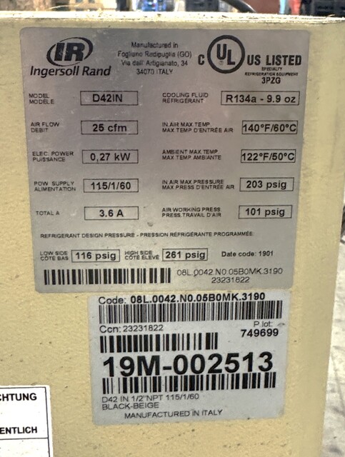 5 HP Ingersoll-Rand #2475N5-P, Two-Stage Air Compressor, w/ Air Dryer, R134a, 17 cfm @ 90 psi - Image 5