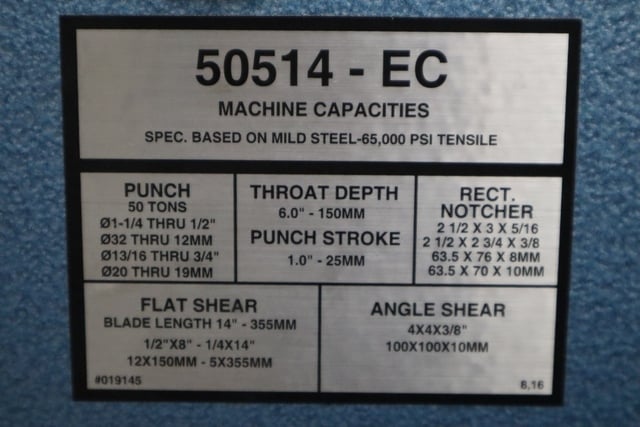 6" x 6" x 1/2" Scotchman #50514-EC, Hydraulic Ironworker, 50 Ton, Flat Shear, Brake, Punch, Notcher - Image 3