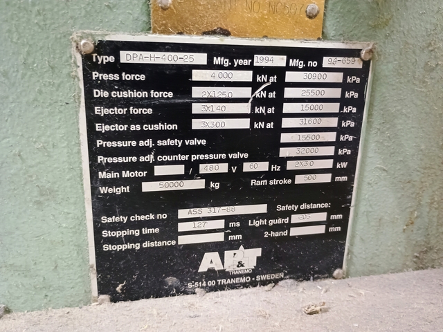 APT #DPA-H-400-25, Straight Side Press, 1994 - Image 5