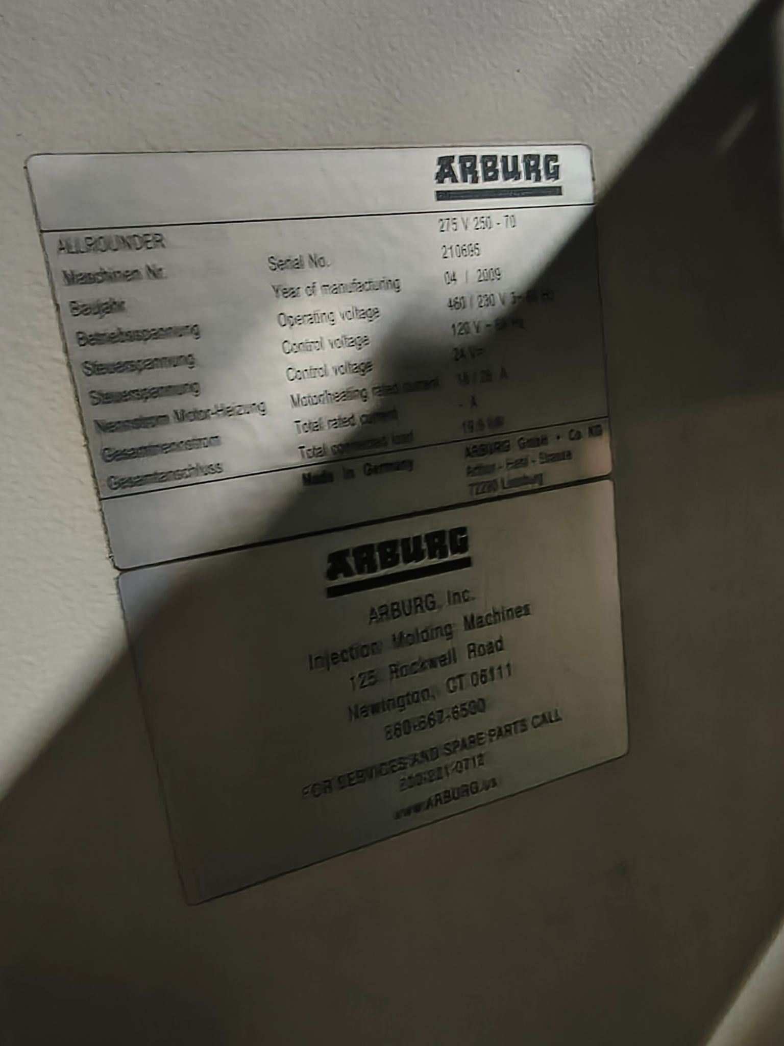 Arburg Allrounder #275V250-70, Vertical injection molding machine, 2009 - Image 9