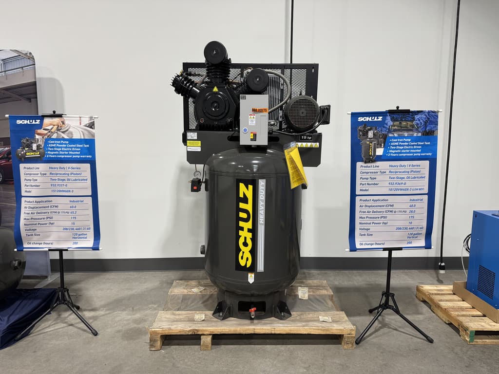 60 cfm, 175 psi, Schulz #15120HW60X-3, piston air compressor, 15 HP, 208-230/460 V., new - Image 1