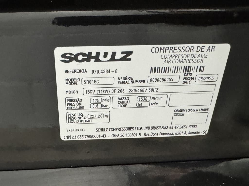 51 cfm, 125 psi, Schulz #SRP-3015-Compact, rotary screw air compressor, 15 HP, 2085-230/460 V., new - Image 6