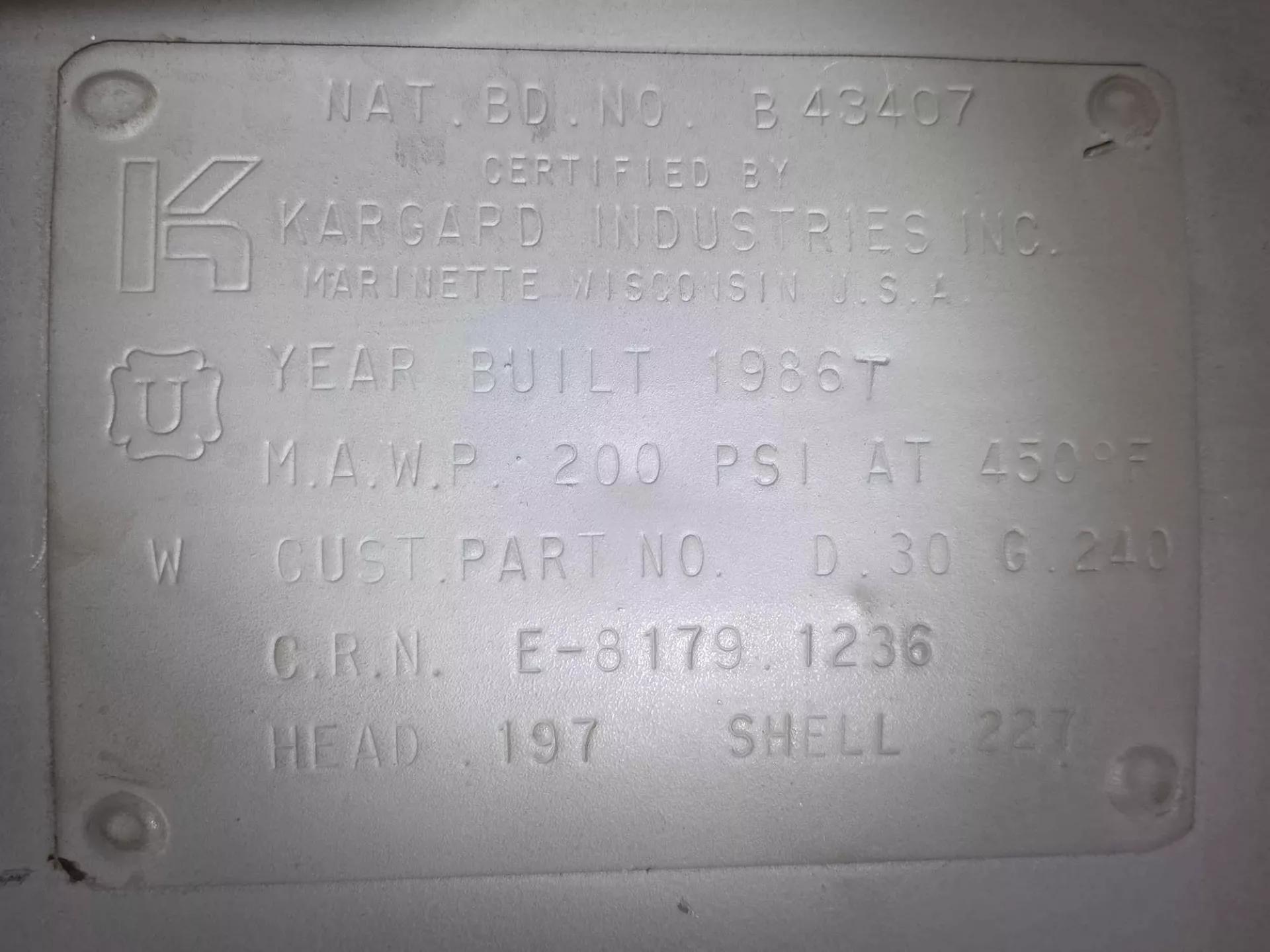 Kargard Industries, Carbon Steel Air Receiver Tank, 200 PSI, 1986 - Image 3
