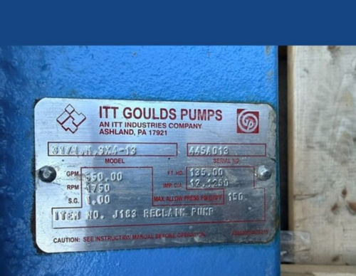 Goulds #3171M, 3x4-13 vertical sump pump, 550 GPM, 135' TDH, 1750 RPM, NEW (2 available) - Image 2