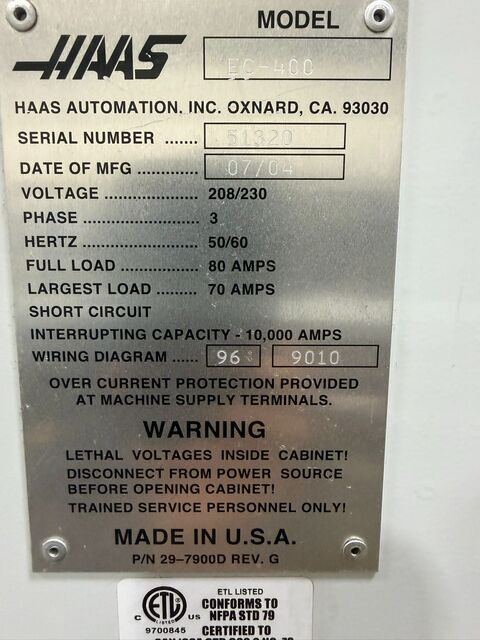 Haas #EC-400, 4-axis horizontal machining center, 20" X/20" Y/20" Z, 12000 RPM, 40 automatic tool changer - Image 9