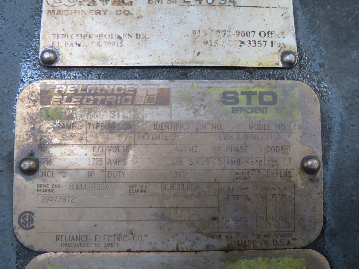 100 HP 1800 RPM Reliance Electric, P40G0416D, AC Motor, 460 Volts - Image 4