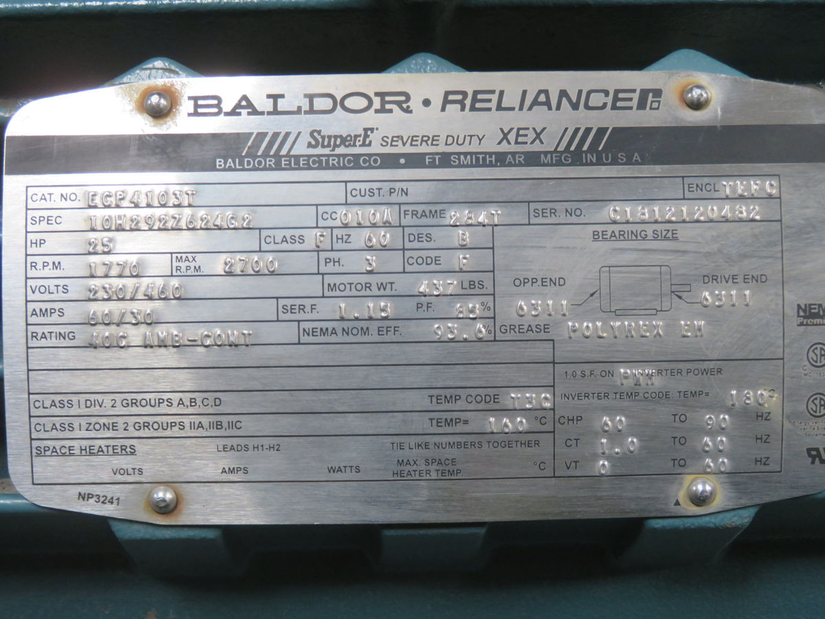 25 HP 1775 RPM Baldor, ECP4103T, AC Motor, Frame 284T, 230/460 Volts, TEFC - Image 6