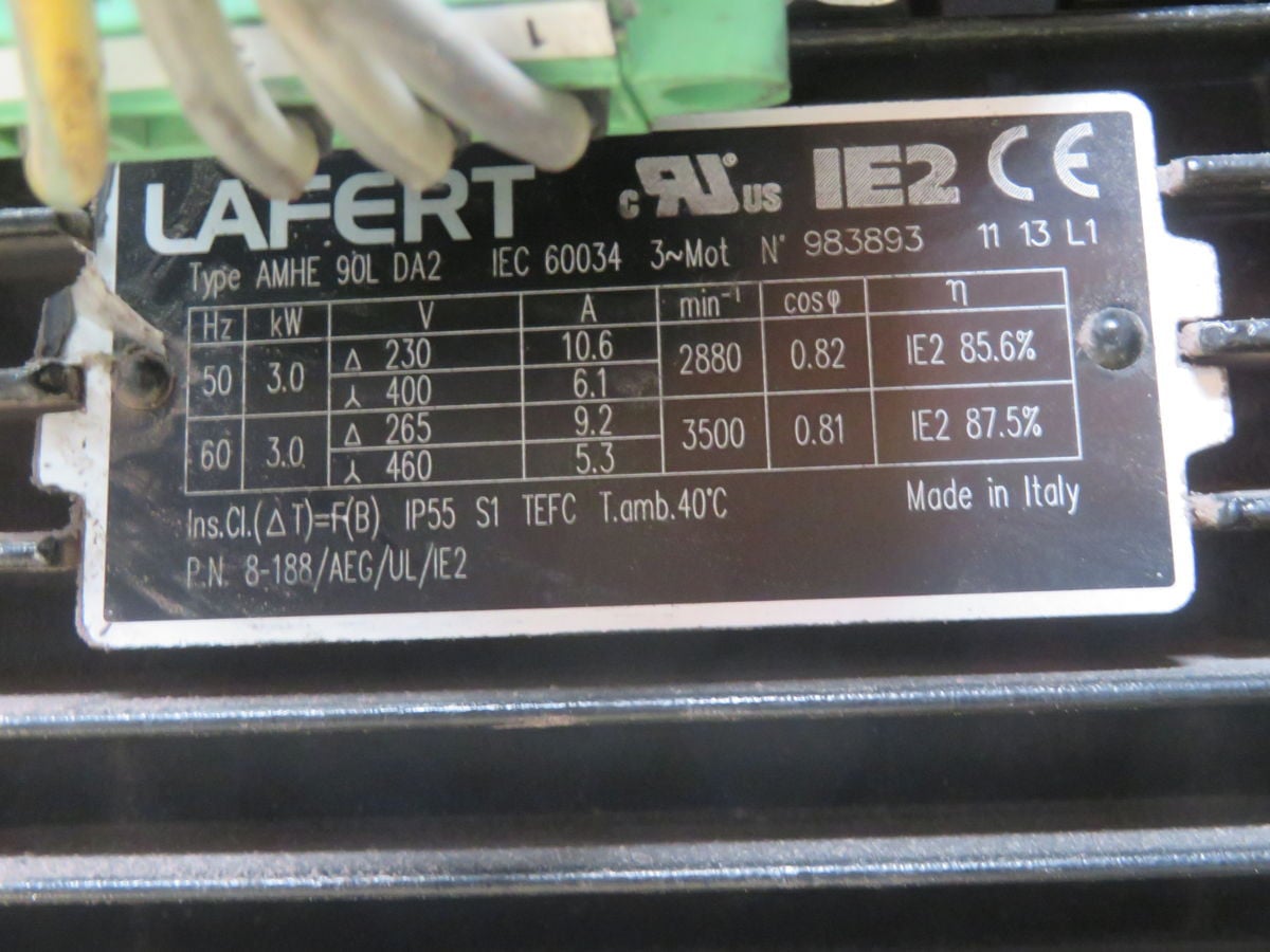3 HP 2860 RPM LAFERT, 90L DA2, AC Motor, 400/460 Volts - Image 6